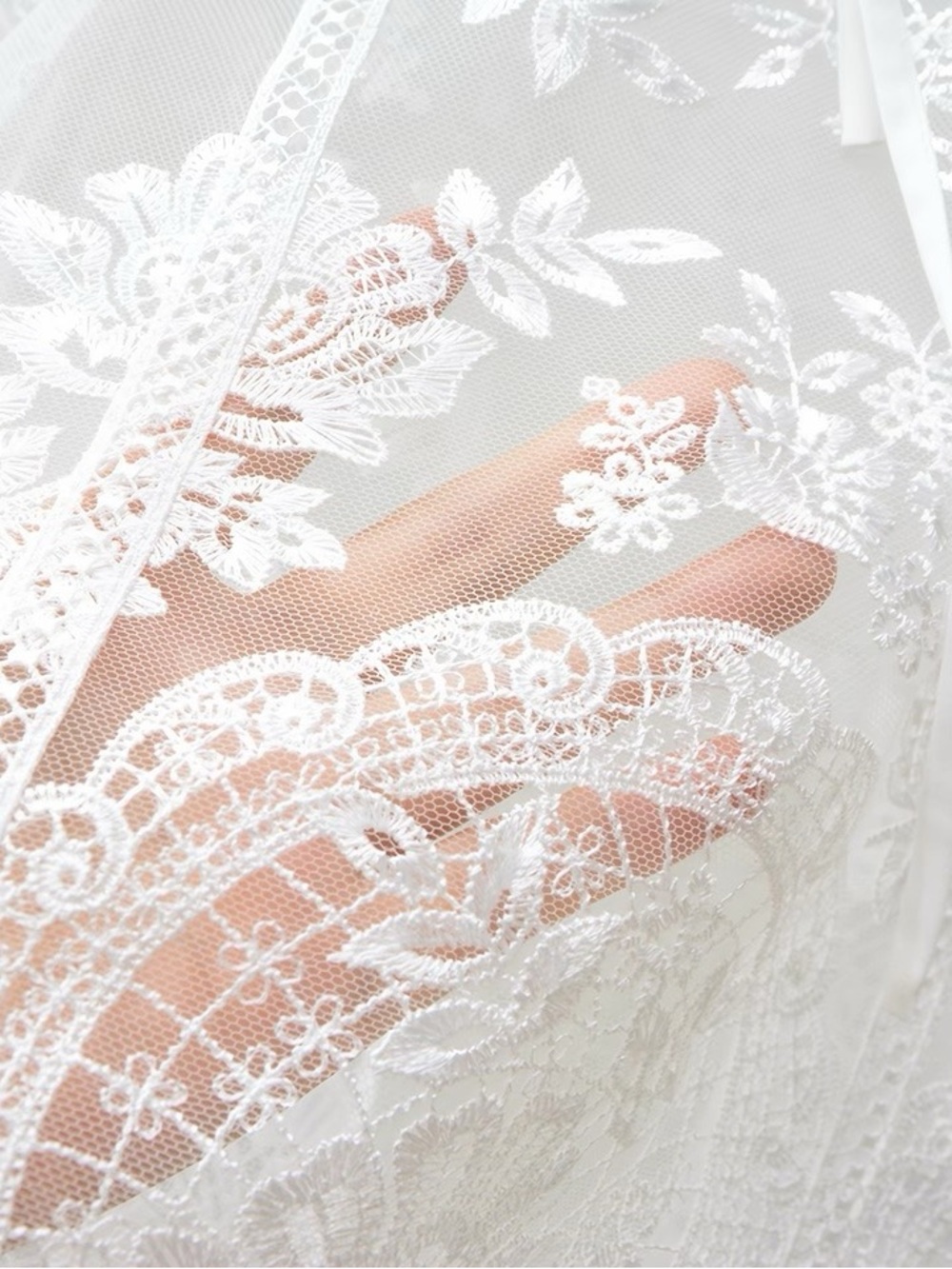 Reiss Ivory Demi Sheer Lace Tie-Neck Blouse, 2 4 6 8 - Picture 12 of 12
